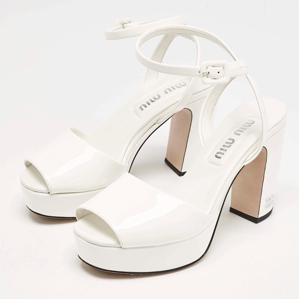 Miu Miu Vernice Calzature Donna White Patent Pump Heels Size 38.5